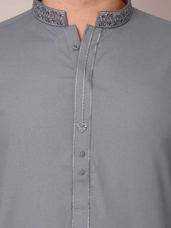 Grey Self Exclusive Range Ban Collar Embroidered Kurta Pajama (SK-457)