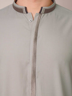 Fawn Self Exclusive Range Ban Collar Embroidered Kurta Pajama (SK-458)