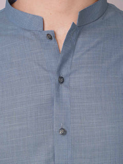 Blue Self Exclusive Range Ban Collar Designer Shalwar Kameez (SK-461)