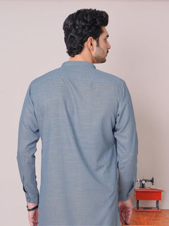 Blue Self Exclusive Range Ban Collar Designer Shalwar Kameez (SK-461)
