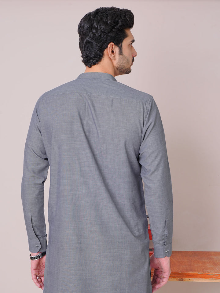 Grey Self Exclusive Range Ban Collar Designer Shalwar Kameez (SK-464)