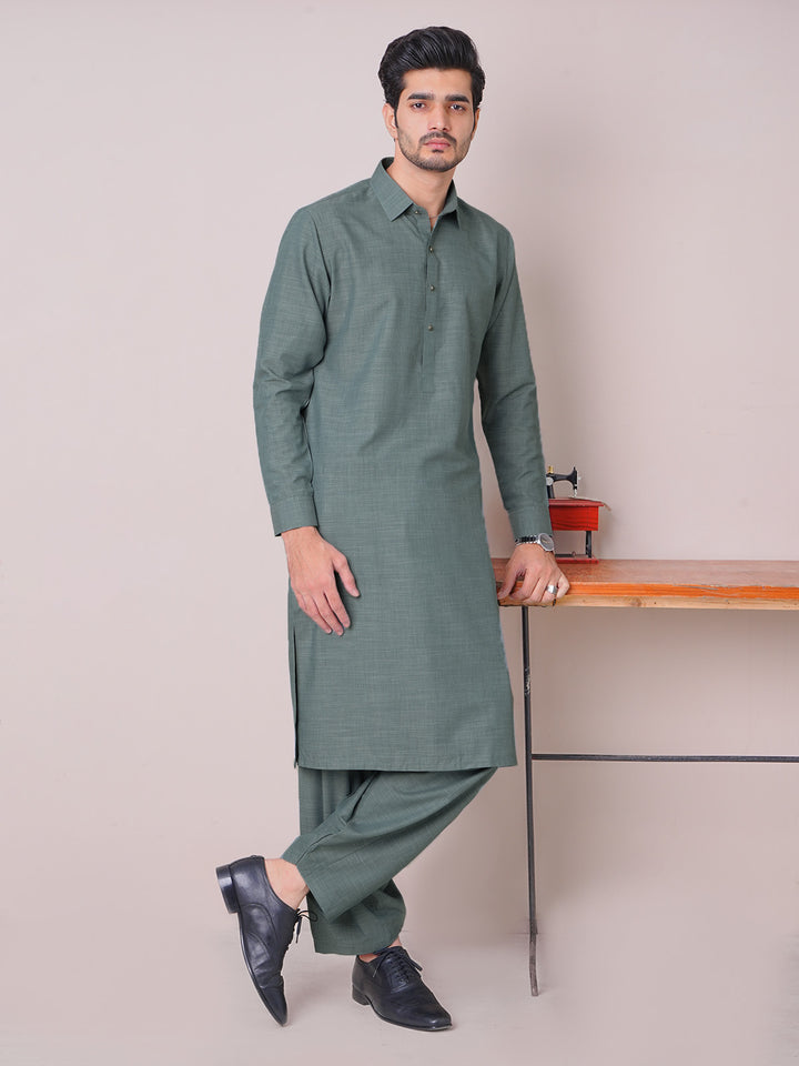 Dark Green Self Exclusive Range Designer Shalwar Kameez (SK-469)