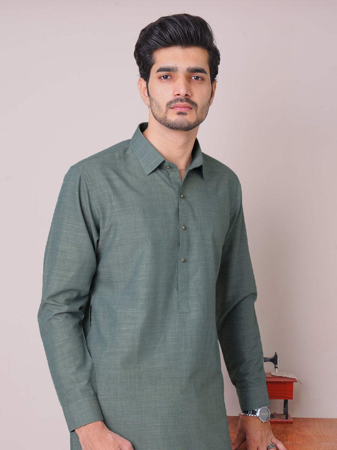 Dark Green Self Exclusive Range Designer Shalwar Kameez (SK-469)