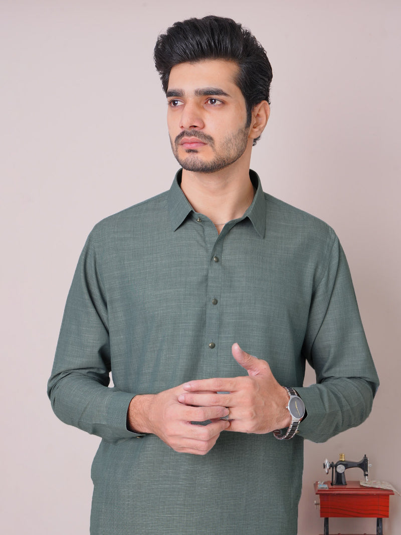 Dark Green Self Exclusive Range Designer Shalwar Kameez (SK-469)