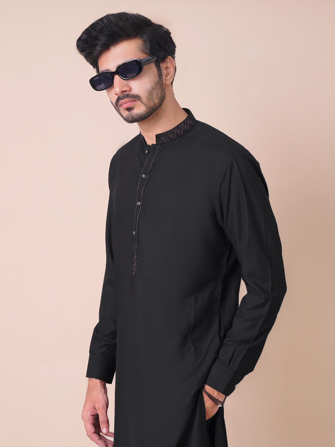 Black Self Exclusive Range Designer Kurta Pajama (SK-472)