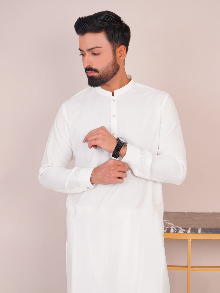 White Self Exclusive Range Designer Shalwar Kameez (SK-477)