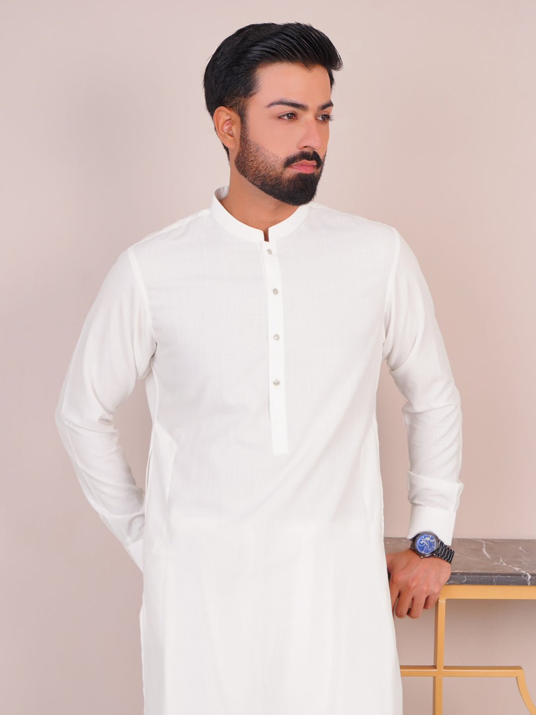 White Self Exclusive Range Designer Shalwar Kameez (SK-477)