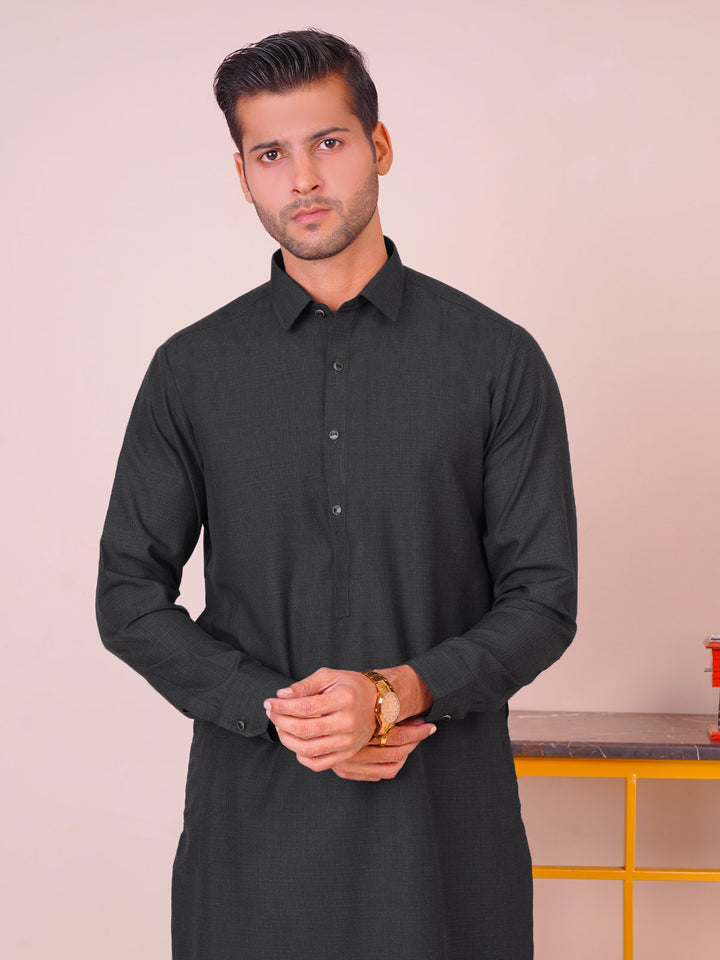 Charcoal Grey Self Exclusive Range Designer Shalwar Kameez  (SK-495)