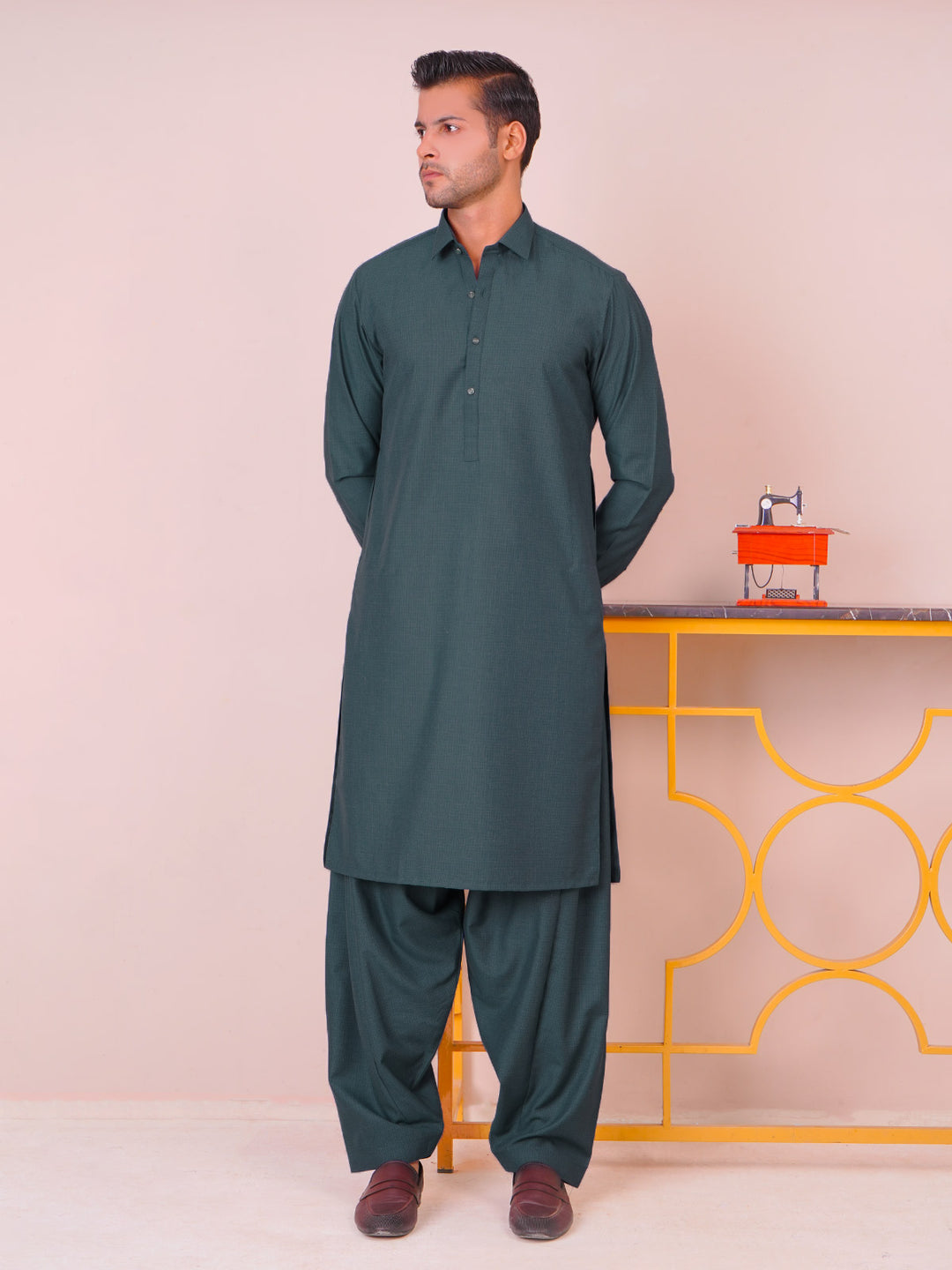 Dark Green Self Exclusive Range Designer Shalwar Kameez  (SK-496)