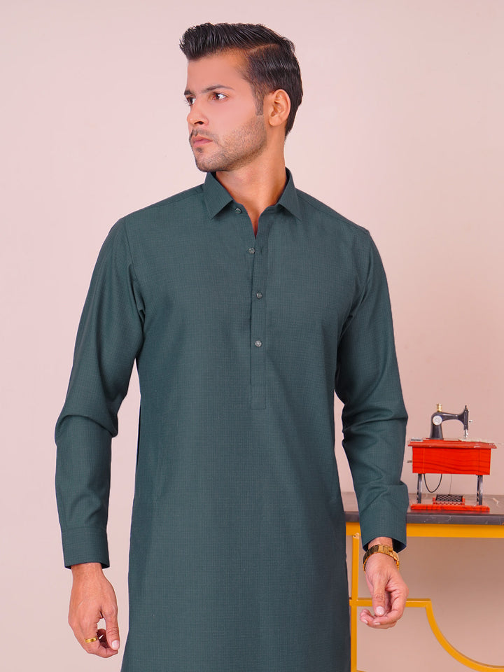 Dark Green Self Exclusive Range Designer Shalwar Kameez  (SK-496)