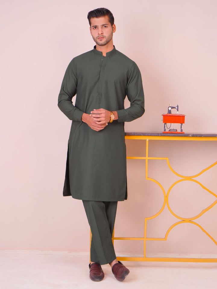 Olive Green Self Exclusive Range Designer Kurta Pajama  (SK-498)