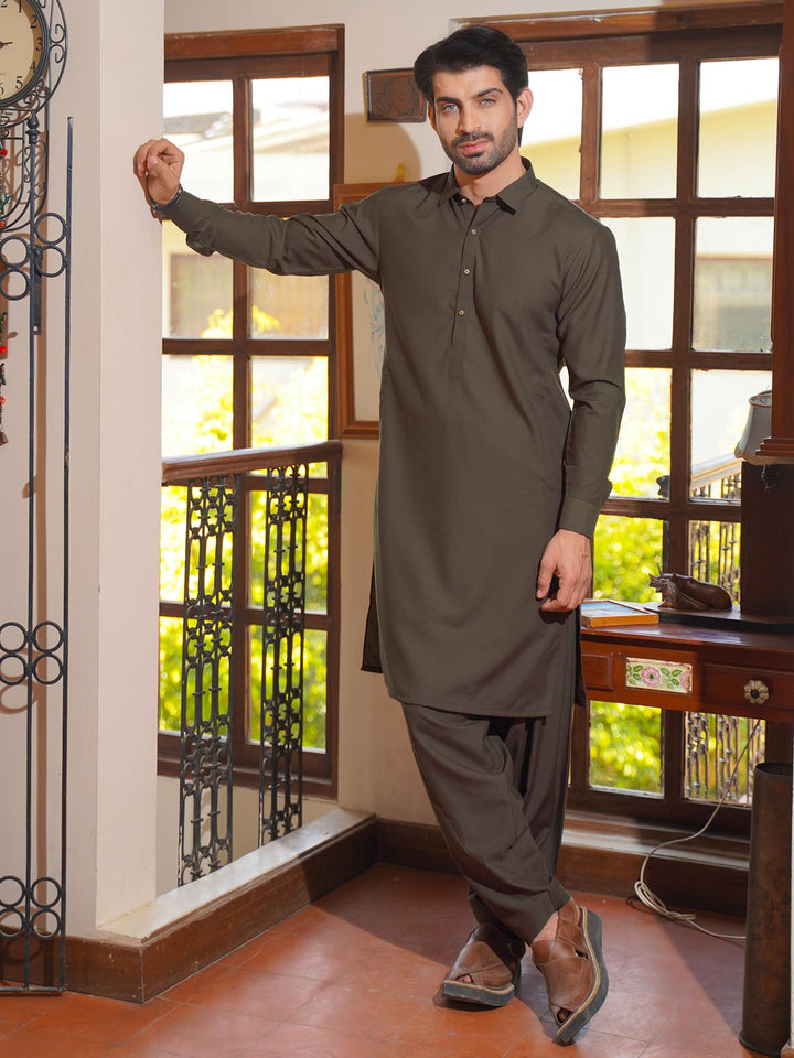 Dark Brown Self Exclusive Range Designer Shalwar Kameez   (SK-519)