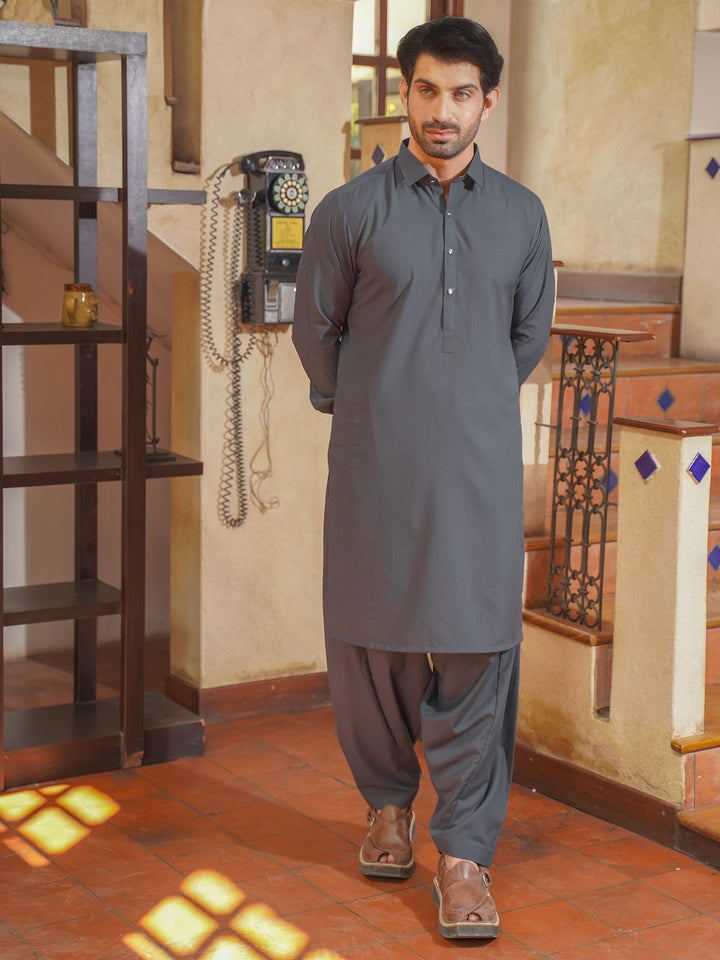 Grey Self Exclusive Range Designer Shalwar Kameez   (SK-520)