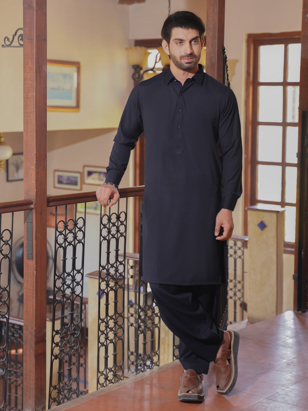 Navy Blue Plain Exclusive Range Designer Shalwar Kameez  (SK-525)