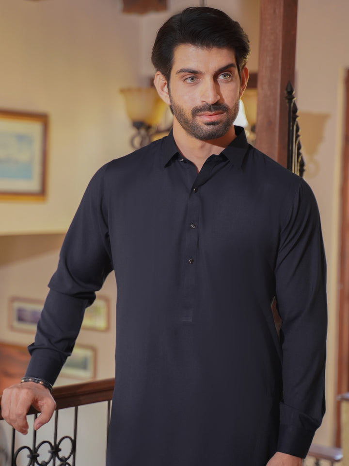 Navy Blue Plain Exclusive Range Designer Shalwar Kameez  (SK-525)