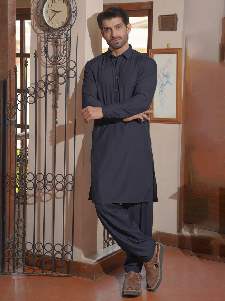 Navy Blue Plain Exclusive Range Designer Shalwar Kameez  (SK-545)