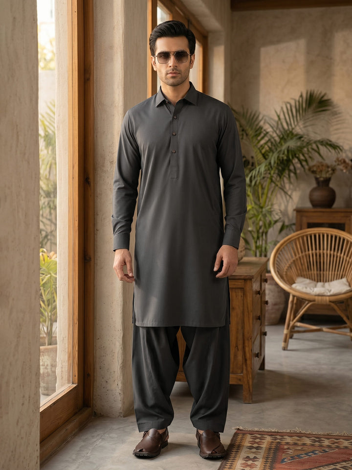 Dark Olive Designer Shalwar Kameez (SK-675)