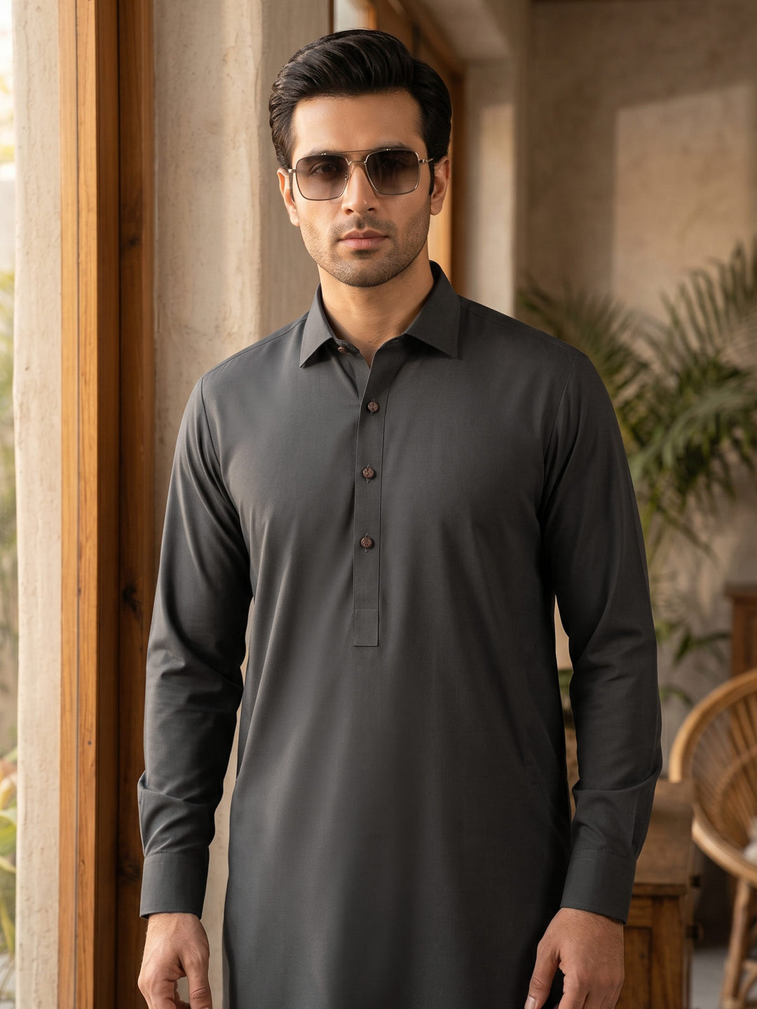 Dark Olive Designer Shalwar Kameez (SK-675)