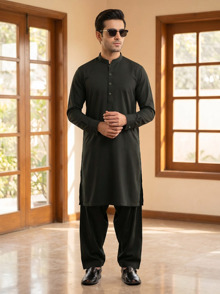 Dark Olive Designer Kurta Shalwar (SK-682)