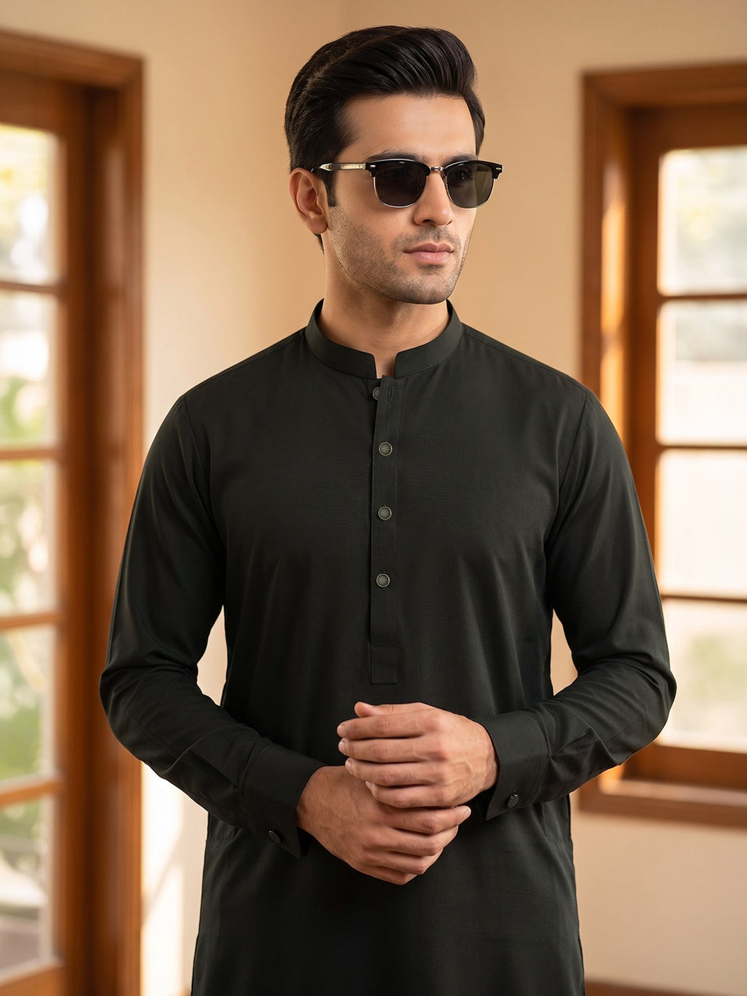 Dark Olive Designer Kurta Shalwar (SK-682)