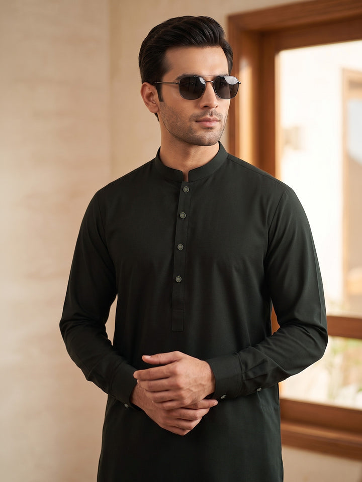 Dark Olive Designer Kurta Shalwar (SK-683)