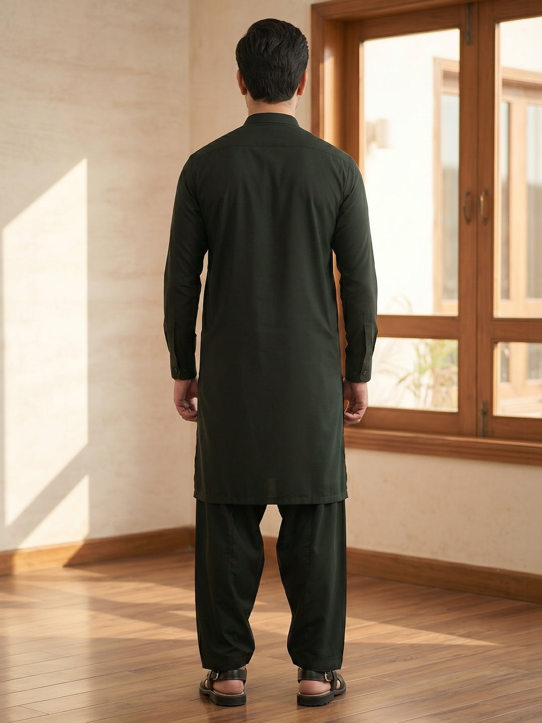 Dark Olive Designer Kurta Shalwar (SK-683)