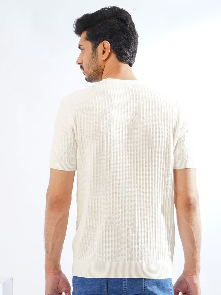 White Half Sleeves Men’s Premium Knitted Crew Neck T-Shirt (SKCN-01)