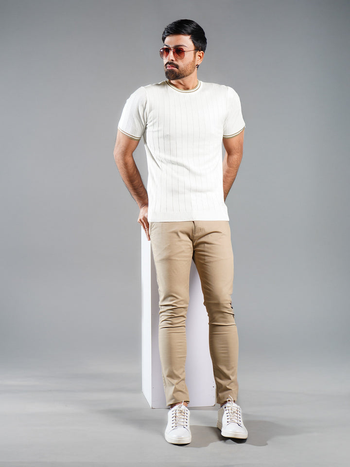 White Sweater Knitted Crew Neck T-Shirt (SKCN-017)