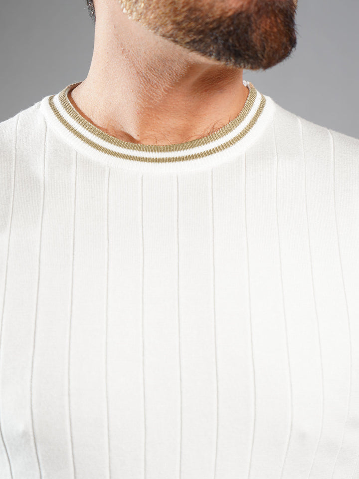 White Sweater Knitted Crew Neck T-Shirt (SKCN-017)