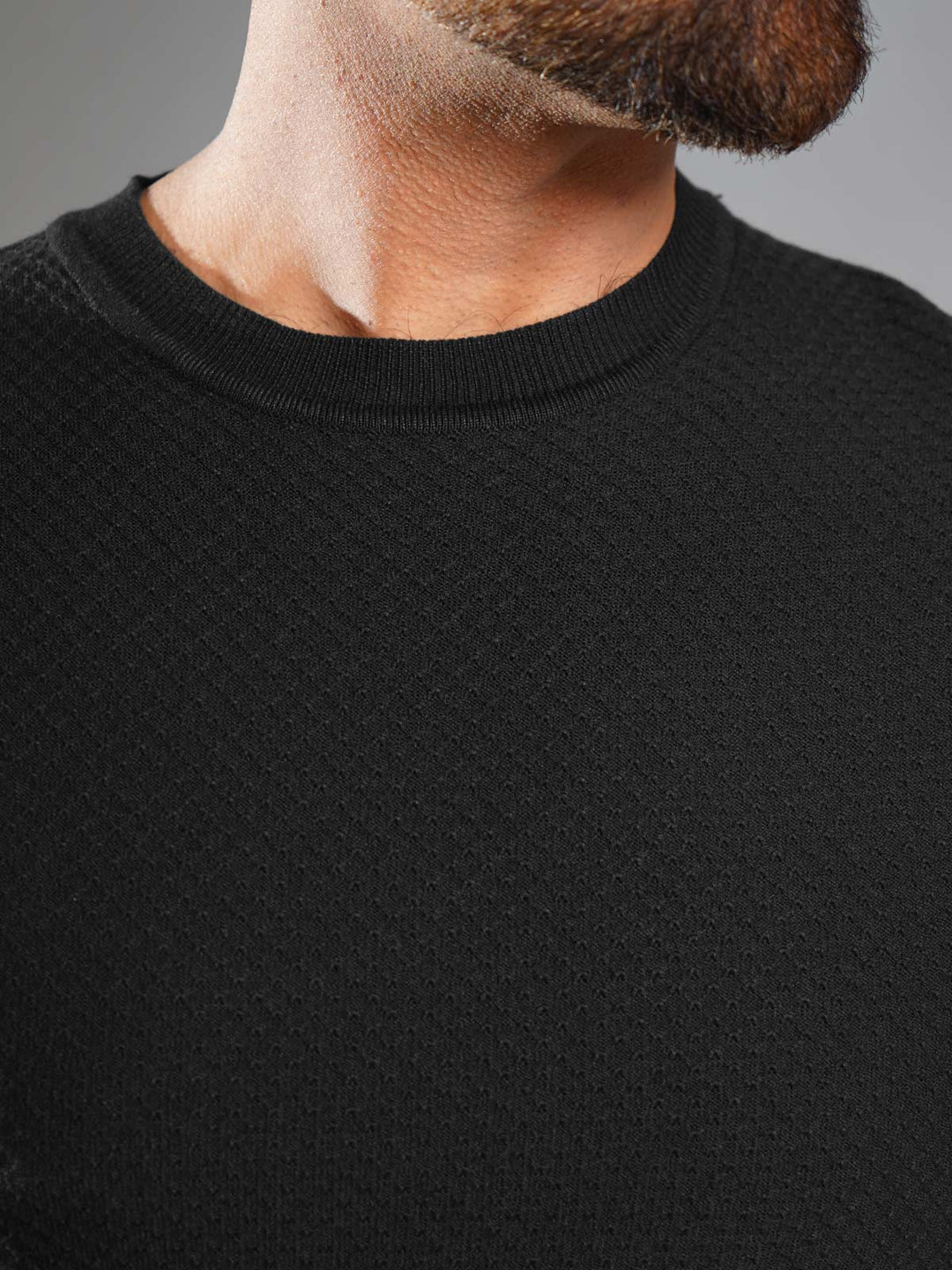 Black Sweater Knitted Crew Neck T-Shirt (SKCN-018)