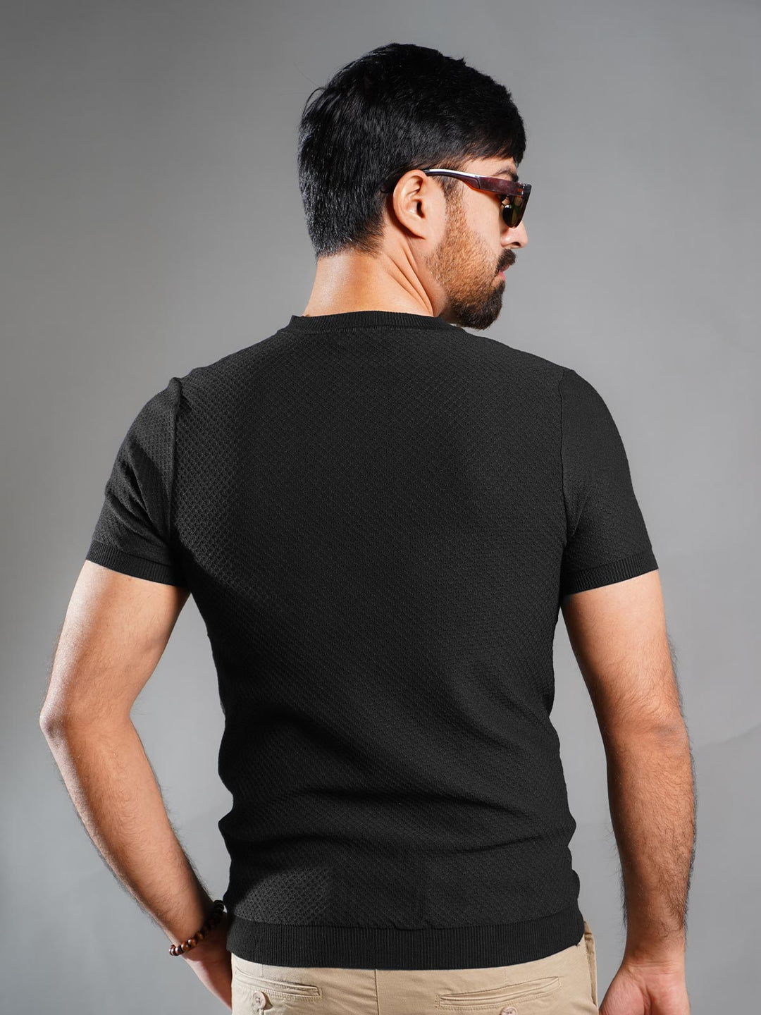 Black Sweater Knitted Crew Neck T-Shirt (SKCN-018)