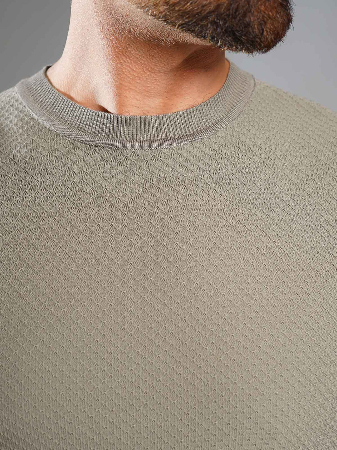 Light Grey Sweater Knitted Crew Neck T-Shirt (SKCN-019)