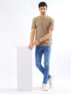 Light Brown Half Sleeves Men’s Premium Knitted Crew Neck T-Shirt (SKCN-02)