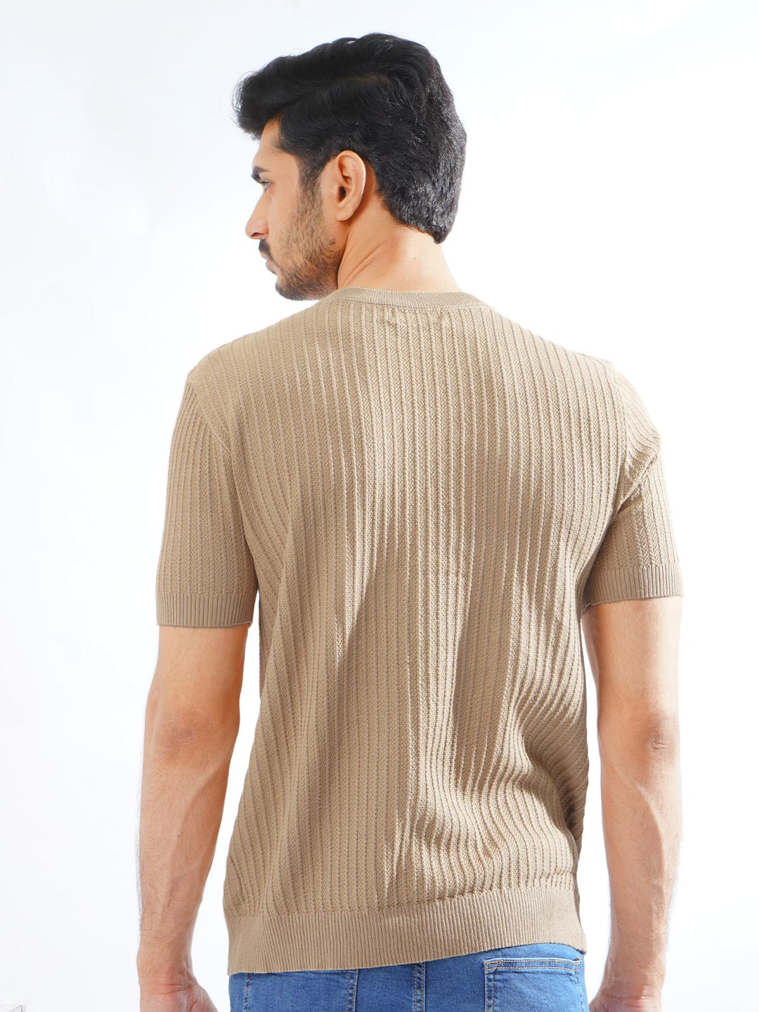 Light Brown Half Sleeves Men’s Premium Knitted Crew Neck T-Shirt (SKCN-02)