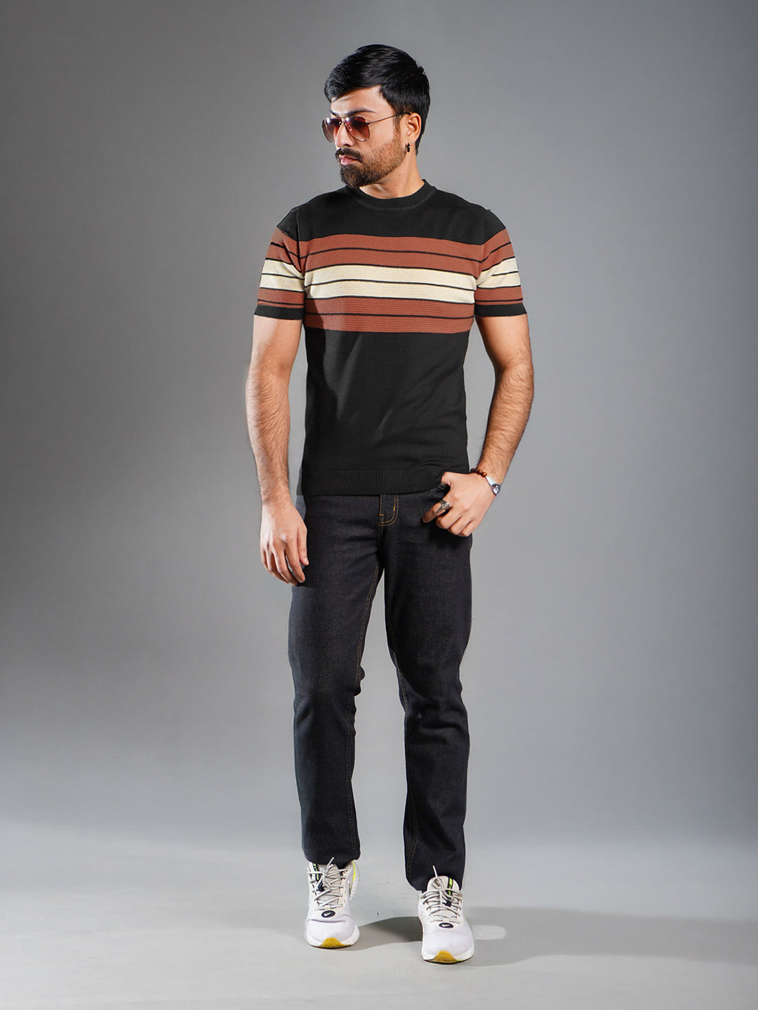 Black & Rust Sweater Knitted Crew Neck T-Shirt (SKCN-020)