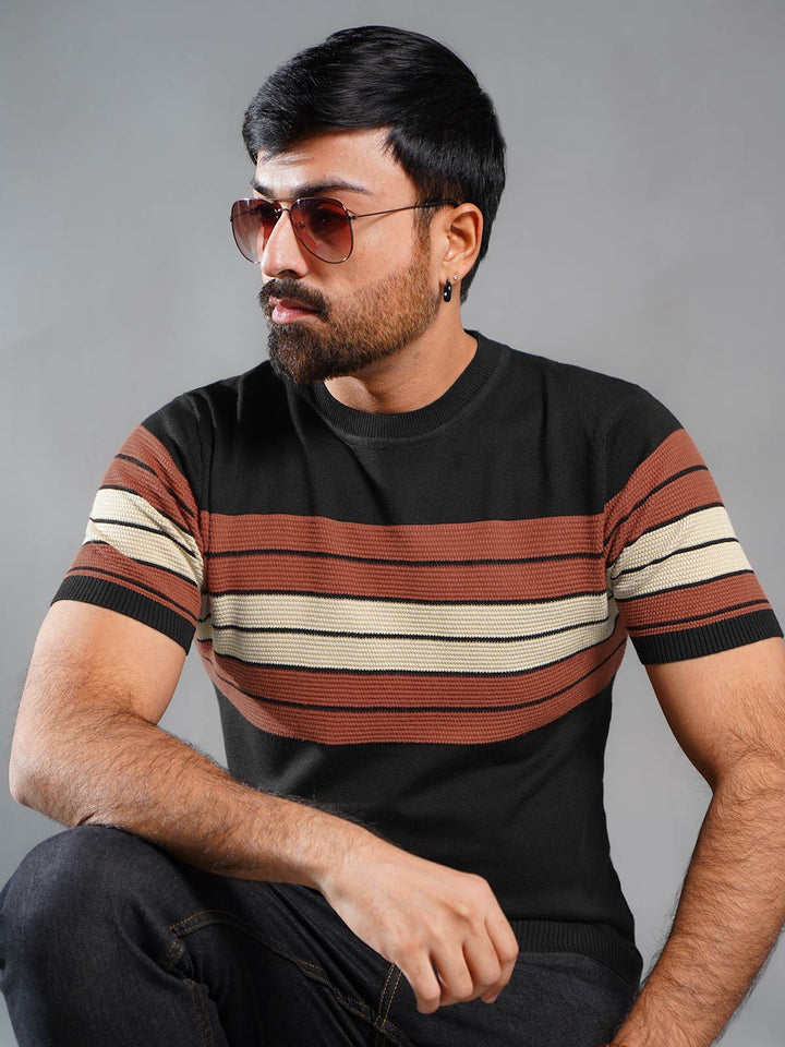 Black & Rust Sweater Knitted Crew Neck T-Shirt (SKCN-020)