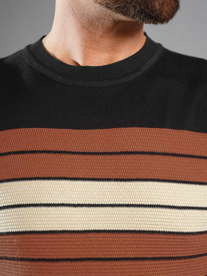 Black & Rust Sweater Knitted Crew Neck T-Shirt (SKCN-020)