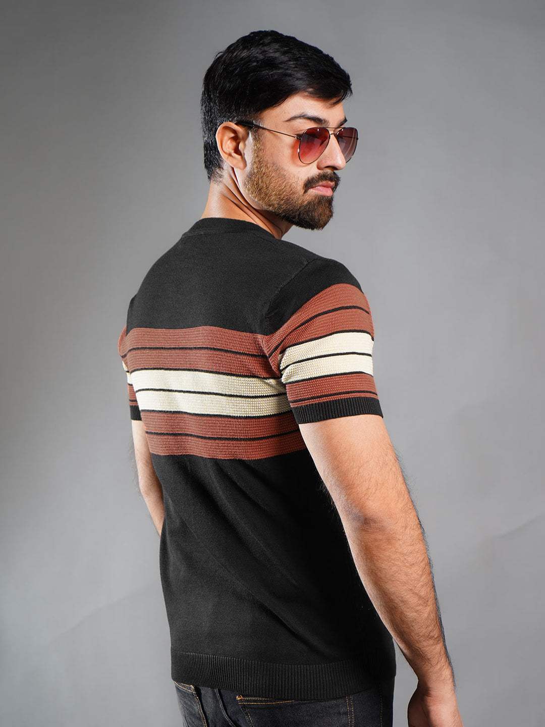 Black & Rust Sweater Knitted Crew Neck T-Shirt (SKCN-020)