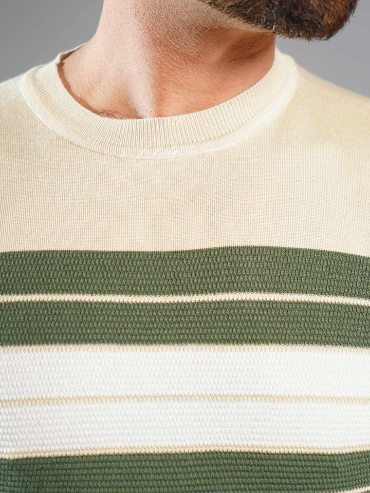 Fawn & Green Sweater Knitted Crew Neck T-Shirt (SKCN-021)