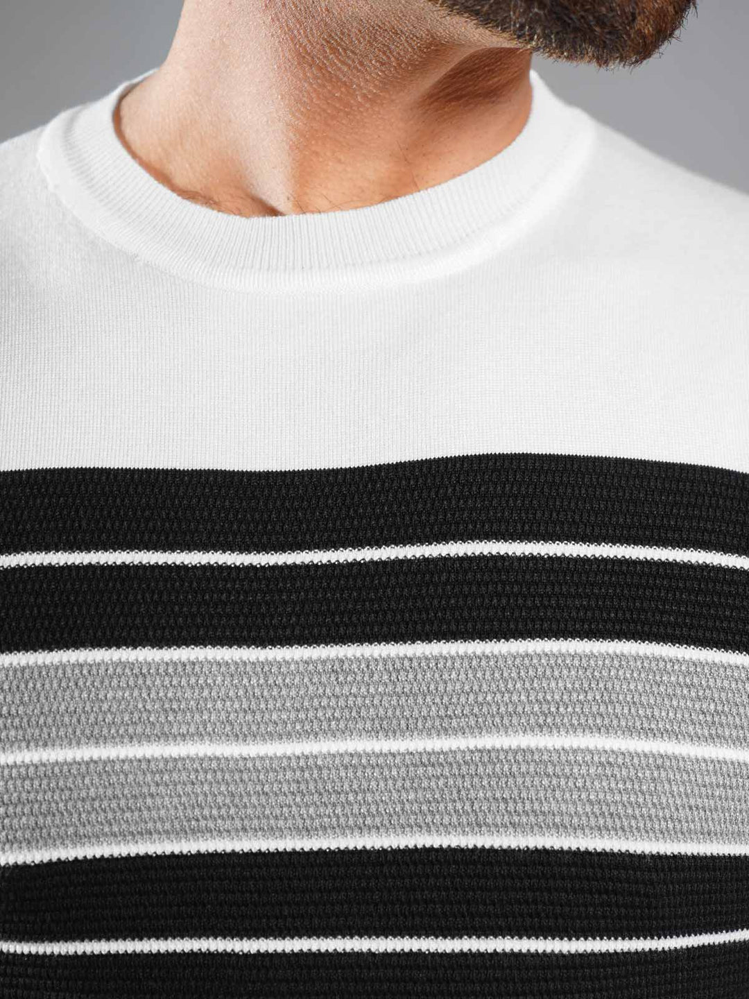 White & Black Sweater Knitted Crew Neck T-Shirt (SKCN-022)