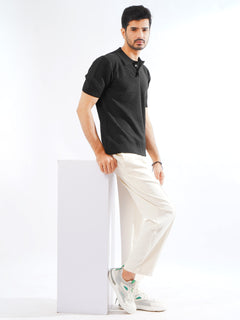 Black Half Sleeves Designer Sweater Knitted Polo T-Shirt (SKCN-03)