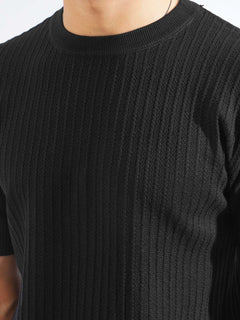 Black Half Sleeves Men’s Premium Knitted Crew Neck T-Shirt (SKCN-03)