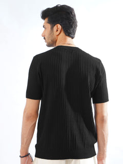 Black Half Sleeves Men’s Premium Knitted Crew Neck T-Shirt (SKCN-03)