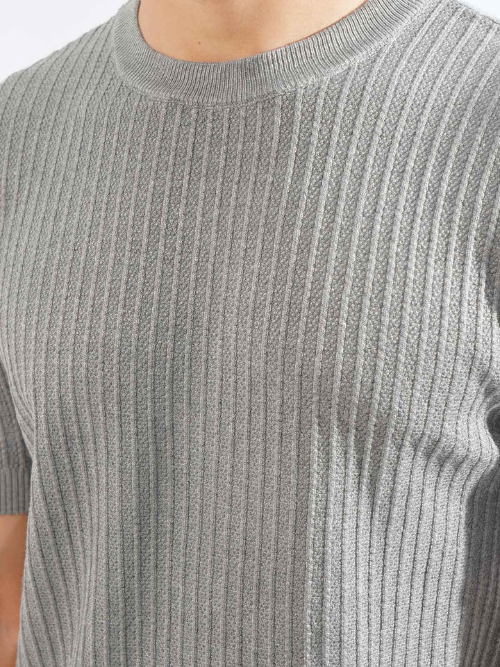 Grey Half Sleeves Men’s Premium Knitted Crew Neck T-Shirt (SKCN-04)