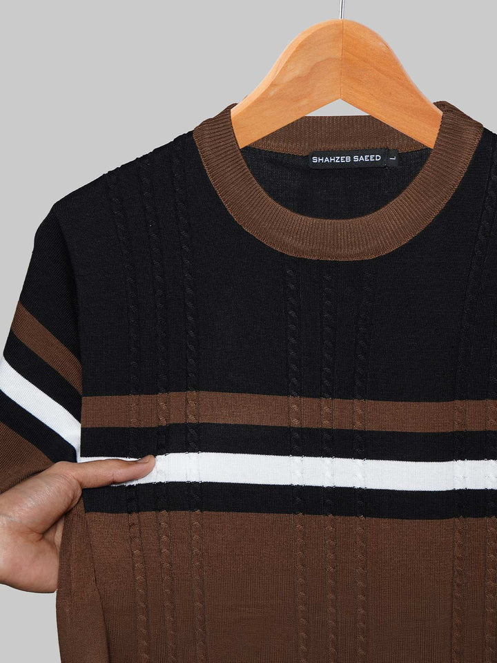 Black & Brown Premium Knitted Crew Neck T-Shirt (SKCN-058)