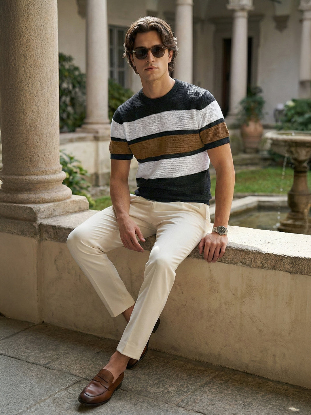 Black & White Premium Knitted Crew Neck T-Shirt (SKCN-064)