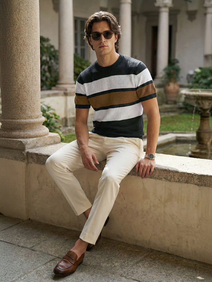 Black & White Premium Knitted Crew Neck T-Shirt (SKCN-064)
