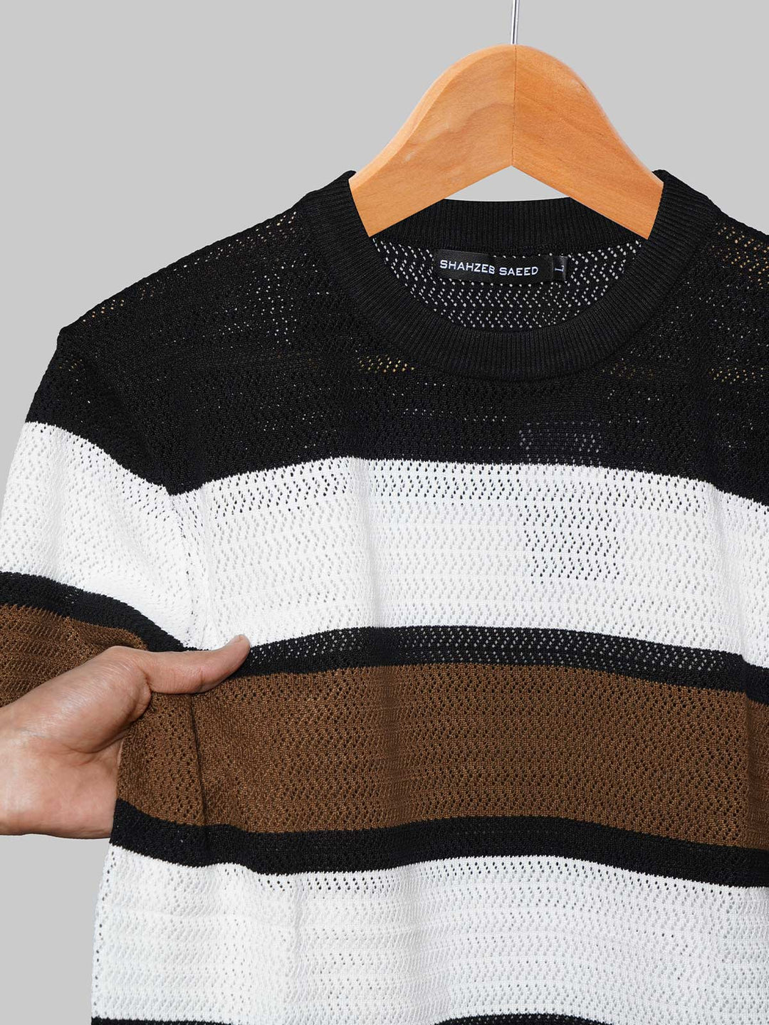 Black & White Premium Knitted Crew Neck T-Shirt (SKCN-064)