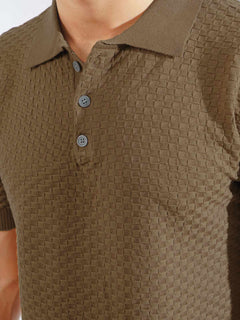 Golden Brown Half Sleeves Designer Sweater Knitted Polo T-Shirt (SKCN-07)