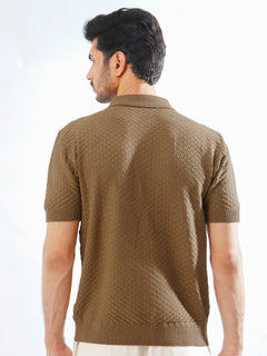 Golden Brown Half Sleeves Designer Sweater Knitted Polo T-Shirt (SKCN-07)